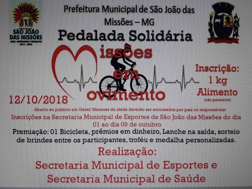 Pedalada Solidária, Missões em Movimento será realizada no município